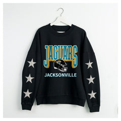 Jacksonville Jaguars Gameday Couture Women's Pure Victory Rhinestud Star-Sleeve Pullover Sweatshirt Black | NFL