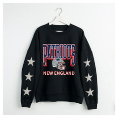 New England Patriots Gameday Couture Women's Pure Victory Rhinestud Star-Sleeve Pullover Sweatshirt Black | NFL