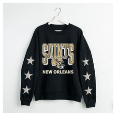 New Orleans Saints Gameday Couture Women's Pure Victory Rhinestud Star-Sleeve Pullover Sweatshirt Black | NFL