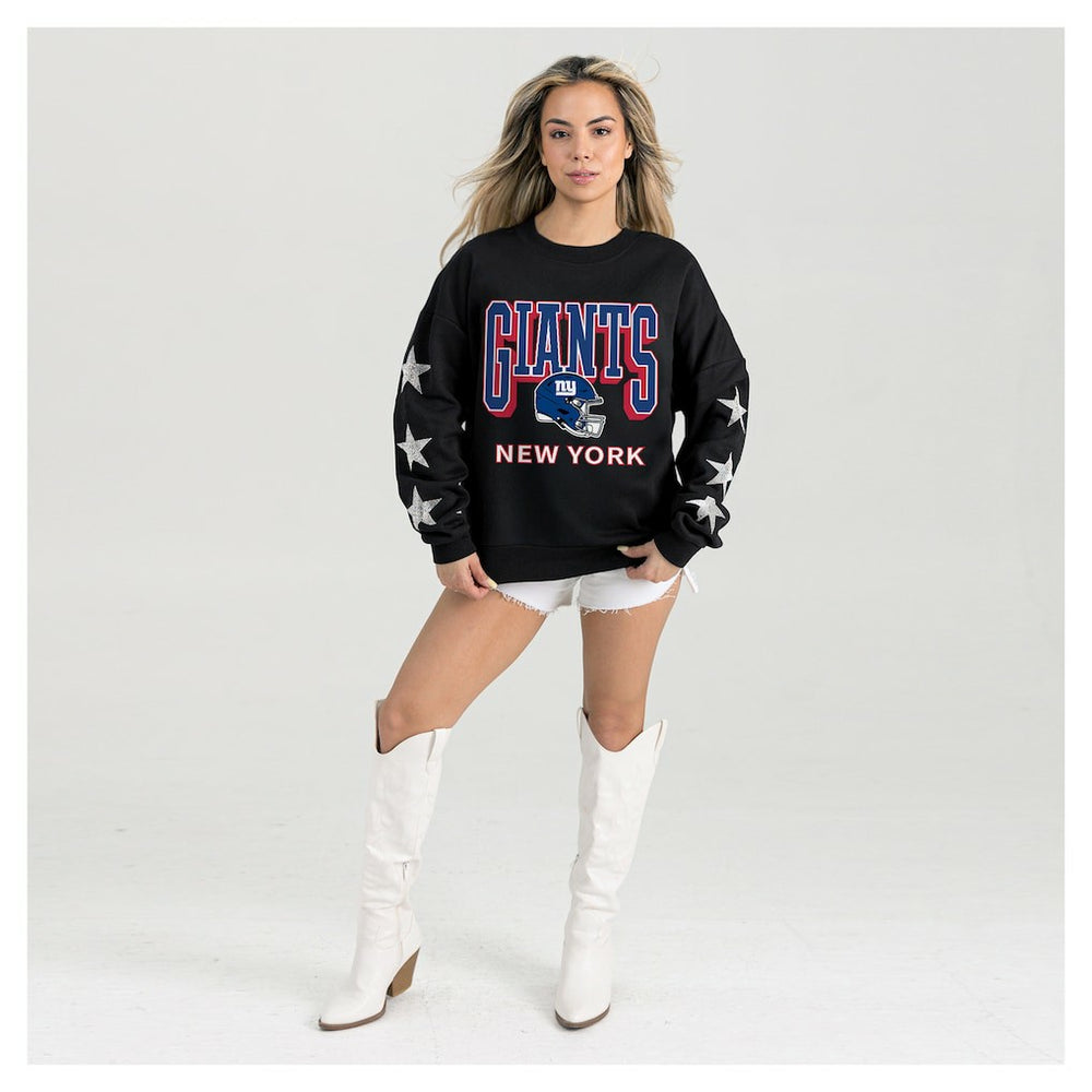 New York Giants Gameday Couture Women's Pure Victory Rhinestud Star-Sleeve Pullover Sweatshirt Black | NFL