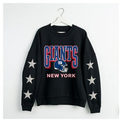New York Giants Gameday Couture Women's Pure Victory Rhinestud Star-Sleeve Pullover Sweatshirt Black | NFL