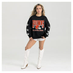 Cleveland Browns Gameday Couture Women's Pure Victory Rhinestud Star-Sleeve Pullover Sweatshirt Black | NFL
