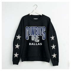 Dallas Cowboys Gameday Couture Women's Pure Victory Rhinestud Star-Sleeve Pullover Sweatshirt Black | NFL