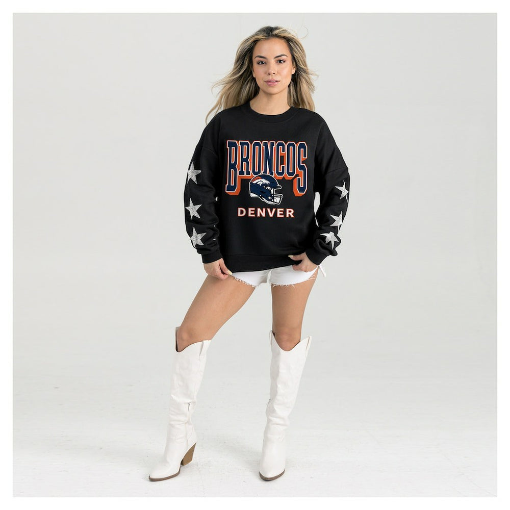Denver Broncos Gameday Couture Women's Pure Victory Rhinestud Star-Sleeve Pullover Sweatshirt Black | NFL