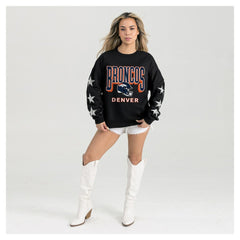 Denver Broncos Gameday Couture Women's Pure Victory Rhinestud Star-Sleeve Pullover Sweatshirt Black | NFL