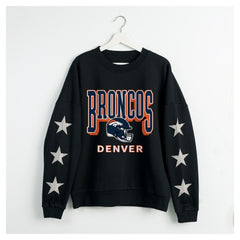 Denver Broncos Gameday Couture Women's Pure Victory Rhinestud Star-Sleeve Pullover Sweatshirt Black | NFL