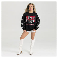 Atlanta Falcons Gameday Couture Women's Pure Victory Rhinestud Star-Sleeve Pullover Sweatshirt Black | NFL