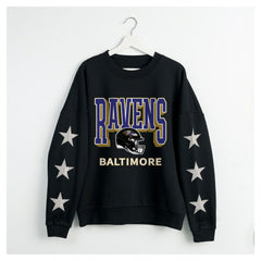 Baltimore Ravens Gameday Couture Women's Pure Victory Rhinestud Star-Sleeve Pullover Sweatshirt Black | NFL
