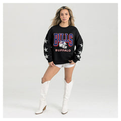 Buffalo Bills Gameday Couture Women's Pure Victory Rhinestud Star-Sleeve Pullover Sweatshirt Black | NFL