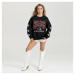 Chicago Bears Gameday Couture Women's Pure Victory Rhinestud Star-Sleeve Pullover Sweatshirt Black | NFL