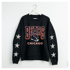 Chicago Bears Gameday Couture Women's Pure Victory Rhinestud Star-Sleeve Pullover Sweatshirt Black | NFL