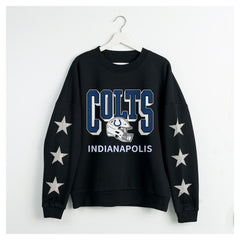 Indianapolis Colts Gameday Couture Women's Pure Victory Rhinestud Star-Sleeve Pullover Sweatshirt Black | NFL