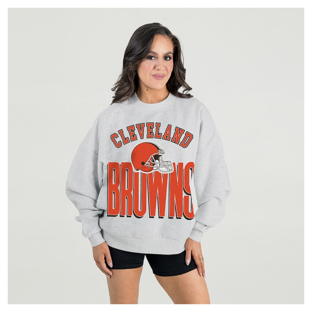 Cleveland Browns Gameday Couture Women's Fierce Focus Premium Oversized Fleece Pullover Sweatshirt Ash | NFL