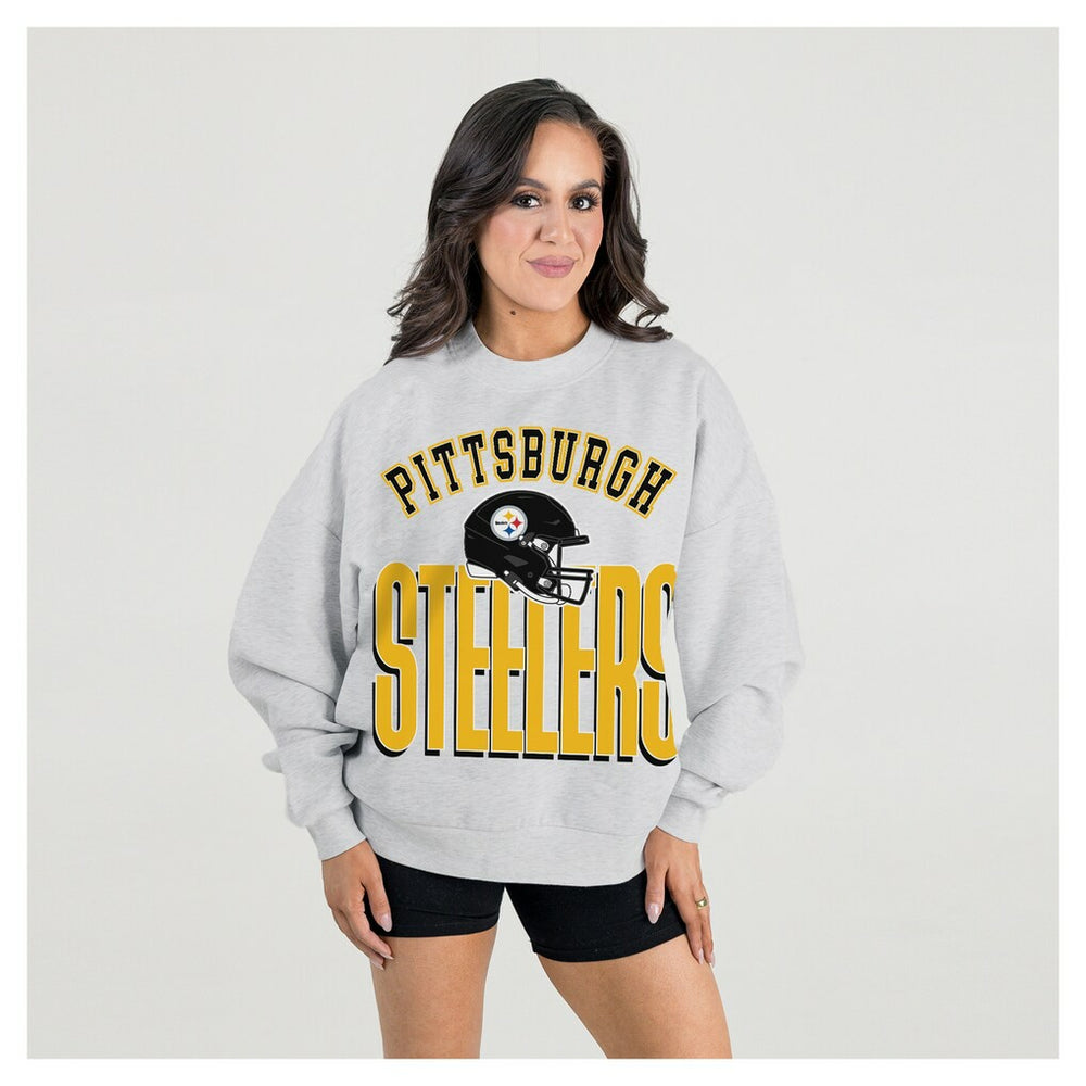 Pittsburgh Steelers Gameday Couture Women's Fierce Focus Premium Oversized Fleece Pullover Sweatshirt Ash | NFL