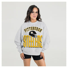 Pittsburgh Steelers Gameday Couture Women's Fierce Focus Premium Oversized Fleece Pullover Sweatshirt Ash | NFL