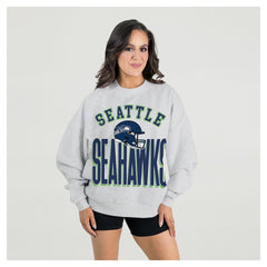 Seattle Seahawks Gameday Couture Women's Fierce Focus Premium Oversized Fleece Pullover Sweatshirt Ash | NFL