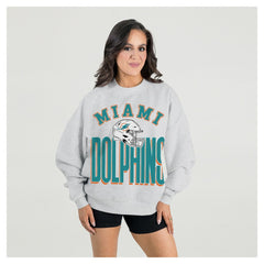Miami Dolphins Gameday Couture Women's Fierce Focus Premium Oversized Fleece Pullover Sweatshirt Ash | NFL