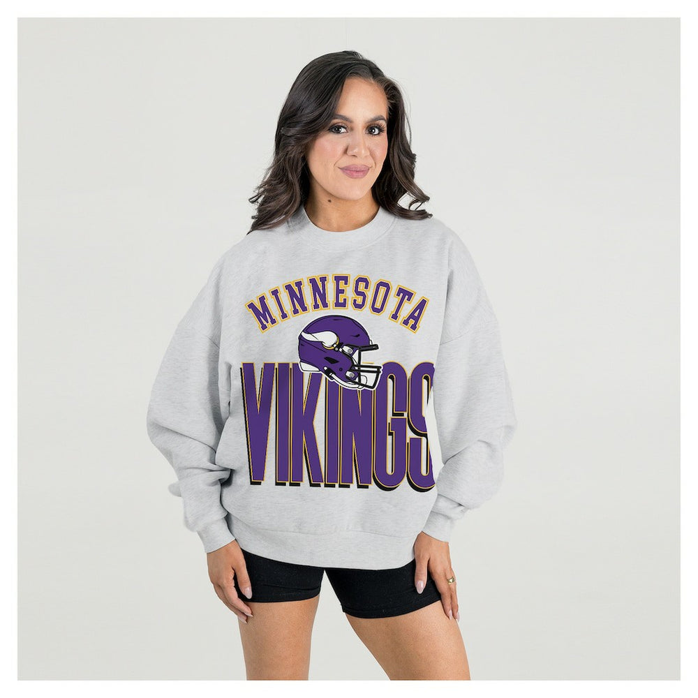 Minnesota Vikings Gameday Couture Women's Fierce Focus Premium Oversized Fleece Pullover Sweatshirt Ash | NFL