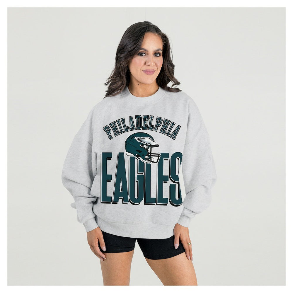 Philadelphia Eagles Gameday Couture Women's Fierce Focus Premium Oversized Fleece Pullover Sweatshirt Ash | NFL