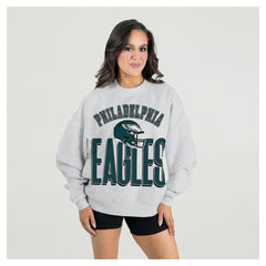 Philadelphia Eagles Gameday Couture Women's Fierce Focus Premium Oversized Fleece Pullover Sweatshirt Ash | NFL