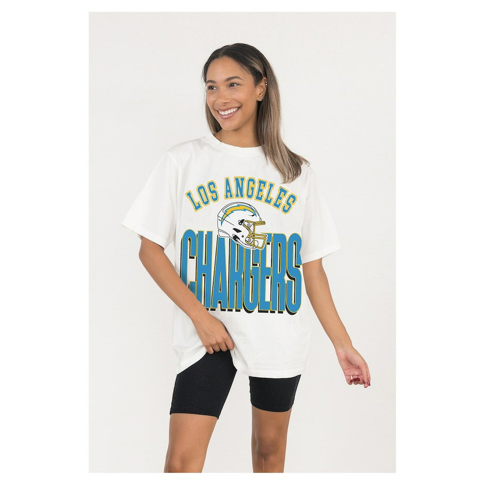 Los Angeles Chargers Gameday Couture Women's Oversized Classic Fierce Focus T-Shirt White | NFL