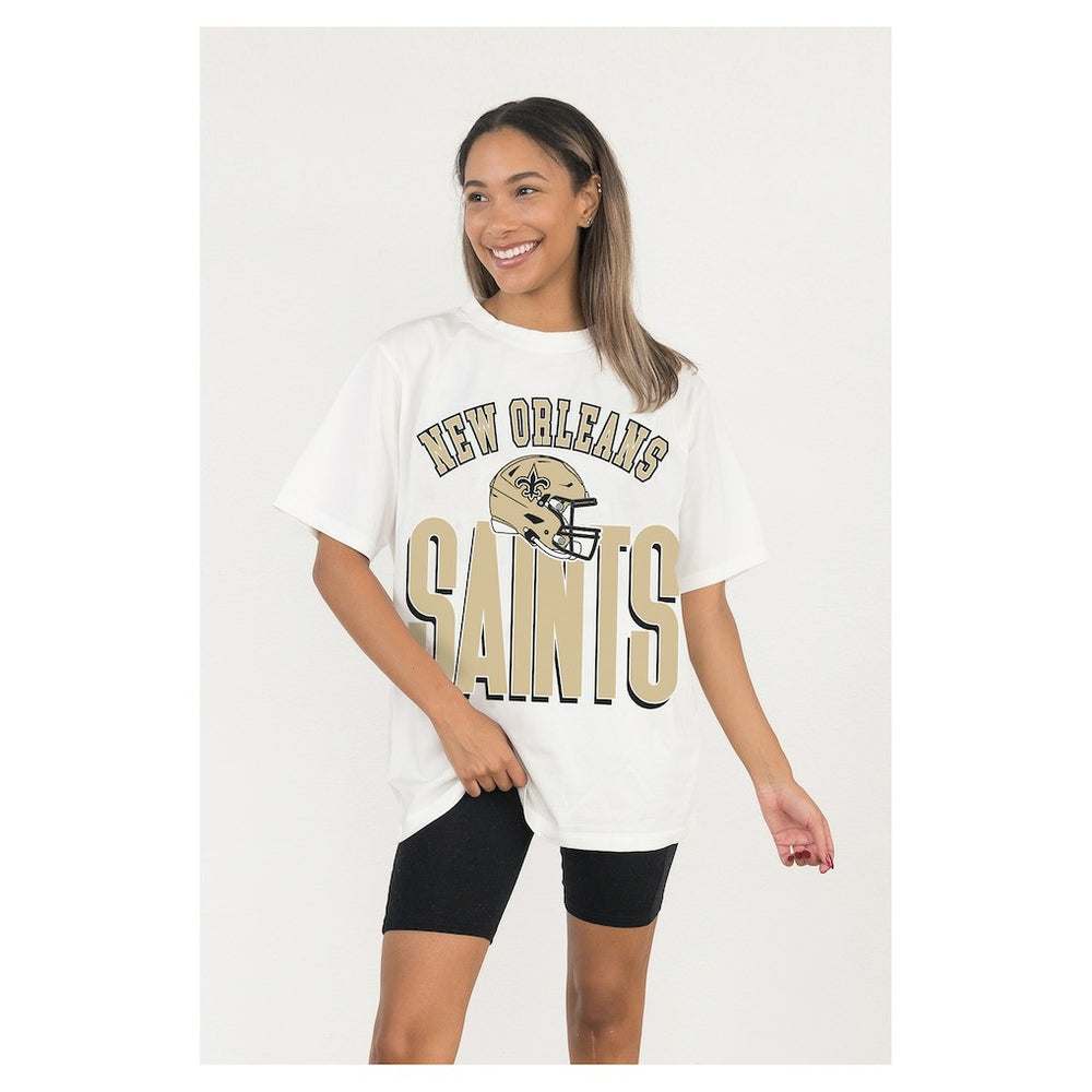 New Orleans Saints Gameday Couture Women's Oversized Classic Fierce Focus T-Shirt White | NFL