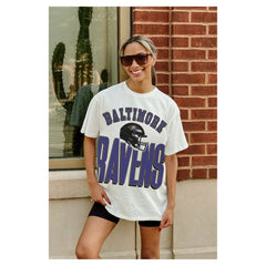 Baltimore Ravens Gameday Couture Women's Oversized Classic Fierce Focus T-Shirt White | NFL