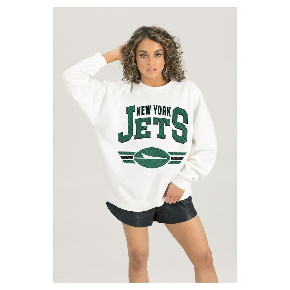 New York Jets Gameday Couture Women's Swift Strike Premium Oversized Fleece Pullover Sweatshirt White | NFL