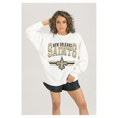 New Orleans Saints Gameday Couture Women's Swift Strike Premium Oversized Fleece Pullover Sweatshirt White | NFL