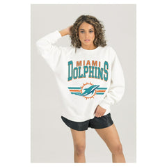 Miami Dolphins Gameday Couture Women's Swift Strike Premium Oversized Fleece Pullover Sweatshirt White | NFL
