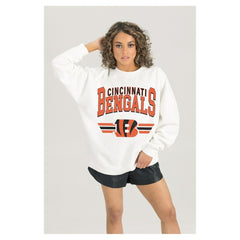 Cincinnati Bengals Gameday Couture Women's Swift Strike Premium Oversized Fleece Pullover Sweatshirt White | NFL