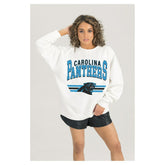 Carolina Panthers Gameday Couture Women's Swift Strike Premium Oversized Fleece Pullover Sweatshirt White | NFL