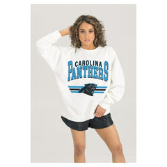 Carolina Panthers Gameday Couture Women's Swift Strike Premium Oversized Fleece Pullover Sweatshirt White | NFL