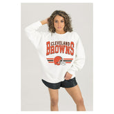Cleveland Browns Gameday Couture Women's Swift Strike Premium Oversized Fleece Pullover Sweatshirt White | NFL