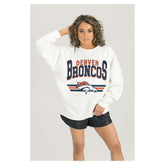 Denver Broncos Gameday Couture Women's Swift Strike Premium Oversized Fleece Pullover Sweatshirt White | NFL