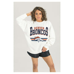 Denver Broncos Gameday Couture Women's Swift Strike Premium Oversized Fleece Pullover Sweatshirt White | NFL