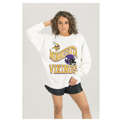 Minnesota Vikings Gameday Couture Women's Oversized Hard Earned Premium Fleece Pullover Sweatshirt White | NFL