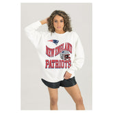 New England Patriots Gameday Couture Women's Oversized Hard Earned Premium Fleece Pullover Sweatshirt White | NFL