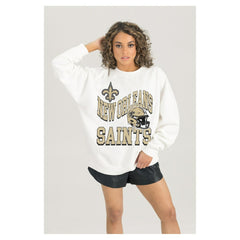 New Orleans Saints Gameday Couture Women's Oversized Hard Earned Premium Fleece Pullover Sweatshirt White | NFL
