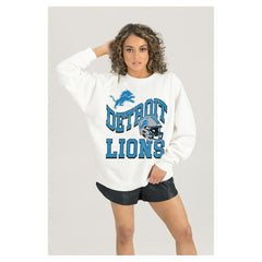 Detroit Lions Gameday Couture Women's Oversized Hard Earned Premium Fleece Pullover Sweatshirt White | NFL