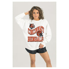 Cincinnati Bengals Gameday Couture Women's Oversized Hard Earned Premium Fleece Pullover Sweatshirt White | NFL