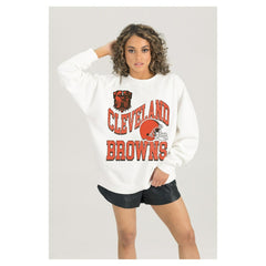 Cleveland Browns Gameday Couture Women's Oversized Hard Earned Premium Fleece Pullover Sweatshirt White | NFL