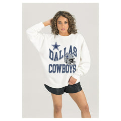 Dallas Cowboys Gameday Couture Women's Oversized Hard Earned Premium Fleece Pullover Sweatshirt White | NFL