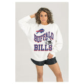Buffalo Bills Gameday Couture Women's Oversized Hard Earned Premium Fleece Pullover Sweatshirt White | NFL