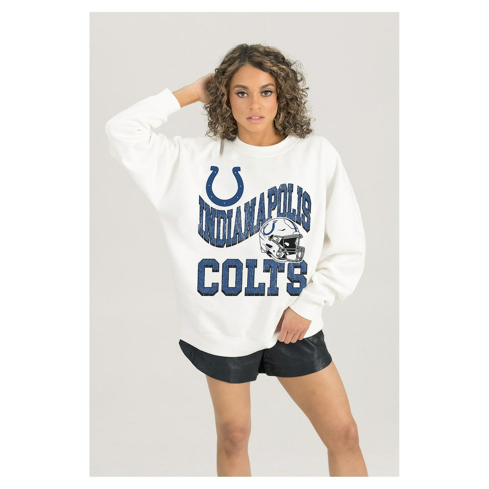 Indianapolis Colts Gameday Couture Women's Oversized Hard Earned Premium Fleece Pullover Sweatshirt White | NFL