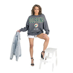 Miami Dolphins Gameday Couture Women's Bring Your Energy Oversized Premium Fleece Pullover Sweatshirt Charcoal | NFL