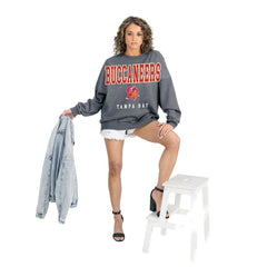 Tampa Bay Buccaneers Gameday Couture Women's Bring Your Energy Oversized Premium Fleece Pullover Sweatshirt Charcoal | NFL