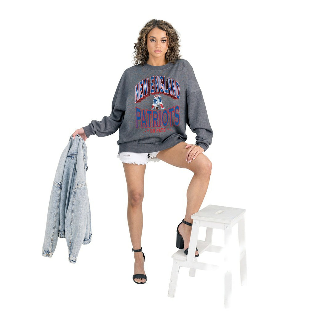 New England Patriots Gameday Couture Women's Long Weekends Oversized Premium Fleece Pullover Sweatshirt Charcoal | NFL
