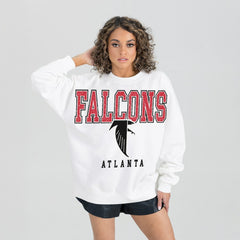 Atlanta Falcons Gameday Couture Women's Classic Sunday Drives Oversized Premium Fleece Pullover Sweatshirt White | NFL