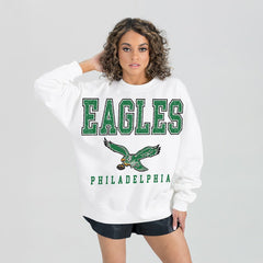 Philadelphia Eagles Gameday Couture Women's Classic Sunday Drives Oversized Premium Fleece Pullover Sweatshirt White | NFL